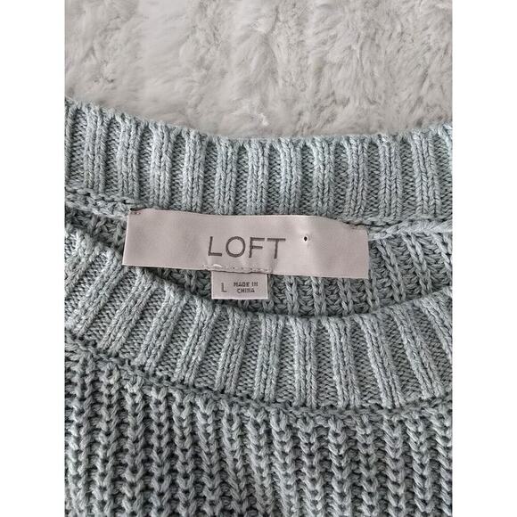 Ann Taylor Loft Mixed Cable Bobble Knit Soft Light Blue Sweater Large Feminine - Picture 6 of 8